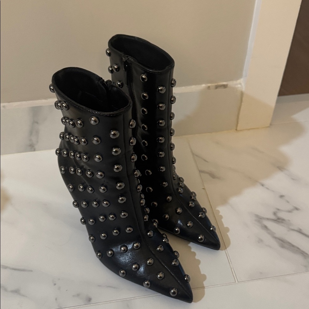Zara Black Studded Heeled Boots